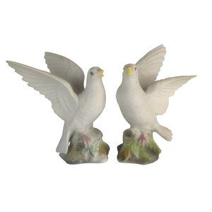 Vintage Porcelain Dove Figurines Pair Hand-Painted Decorative Birds Numbered